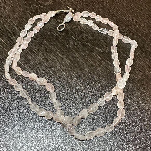 Rose quartz beaded, .925 toggle clasp with pearl necklace!! - Picture 1 of 8